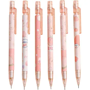 6 count Mechanical Pencils with Eraser,Cute Mechanical Pencils With Top Peach Automatic Stationery  Peach Automatic School Office ,Writing and Correction Supplies