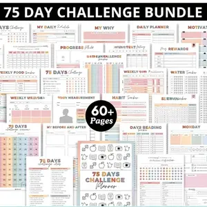 75-Day Challenge Journal, Easy Challenge Tracker, Fitness Plan Template, Water Step Counter, Health & Wellness Notebook