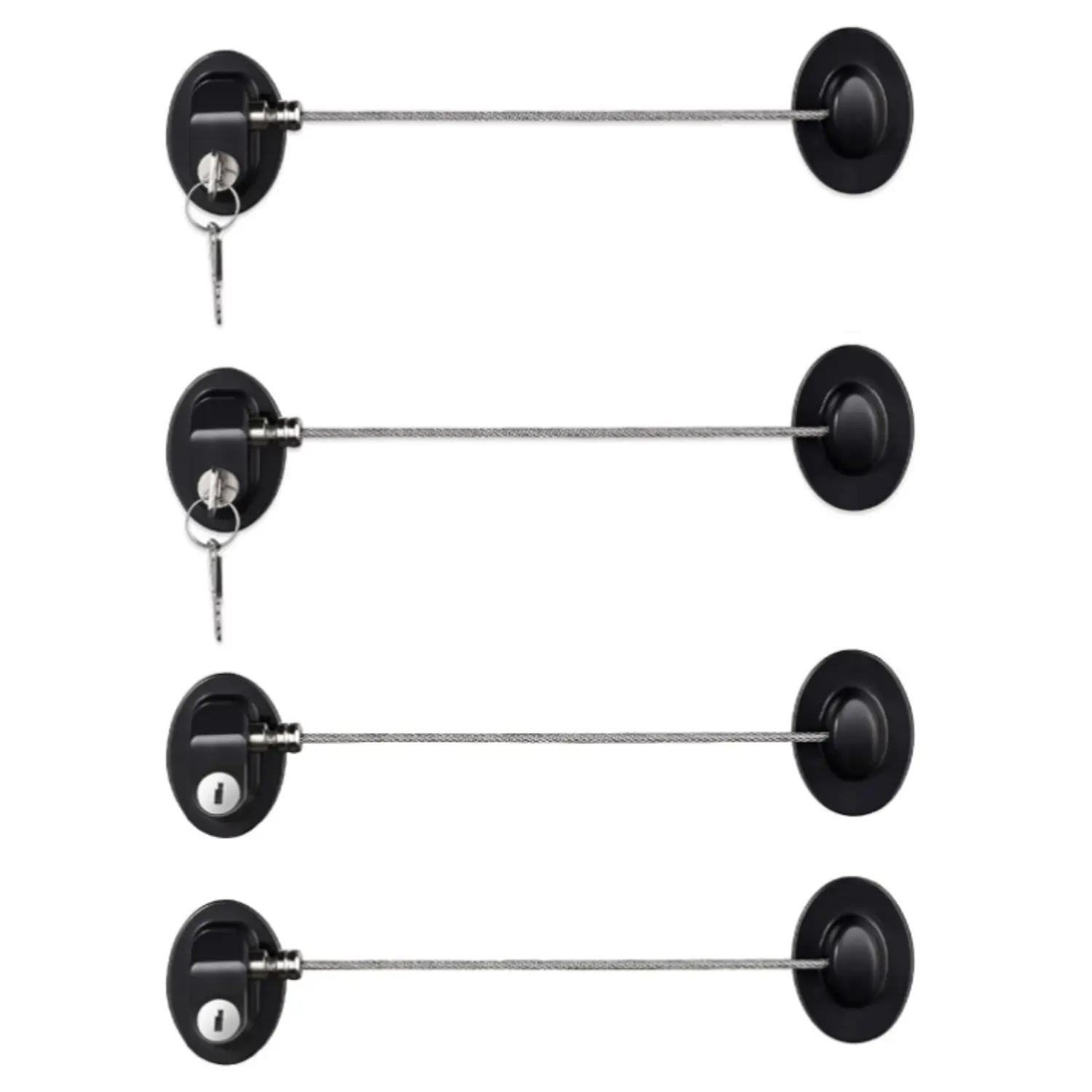 4pcs(black) Keyed Self-Adhesive Security Locks with Keys and Stickers, Steel Wire Child-Proof Latch with Scratch-Proof Powder Coat for Cabinets & Drawers - Home Improvement Building Supply to Secure Private Items