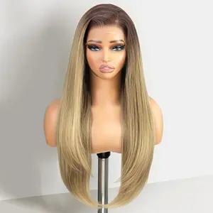 NAYASA 13x4 HD Blonde Lace Front Wig 30inch Pre Plucked Glueless Synthetic Wig- Long Ombre Blond Natural Straight Wigs Easy Wear and Go Wigs for Women Beginner Friendly Daily Party Use