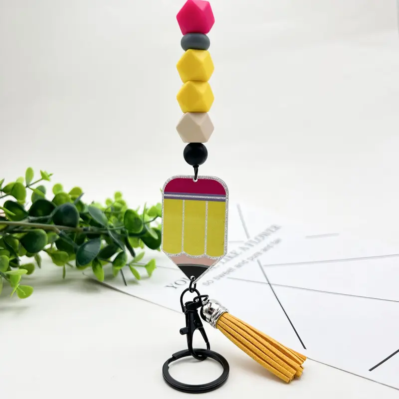 1/4PCS-Teacher Exclusive Beaded Keychain with Fringe, Stylish Keychain, Stylish Keyring, Aesthetic Keychain, Rainbow Pendant Design, Practical and Fun Gift for Teachers, Ideal for Teacher Appreciation Day, Handmade Keychain