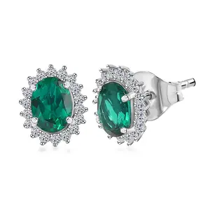 AAA Luxuriant Lab Grown Emerald and G-H SI Lab Grown Diamond 2.11 ctw Earrings in 10K White Gold Christmas Gifts