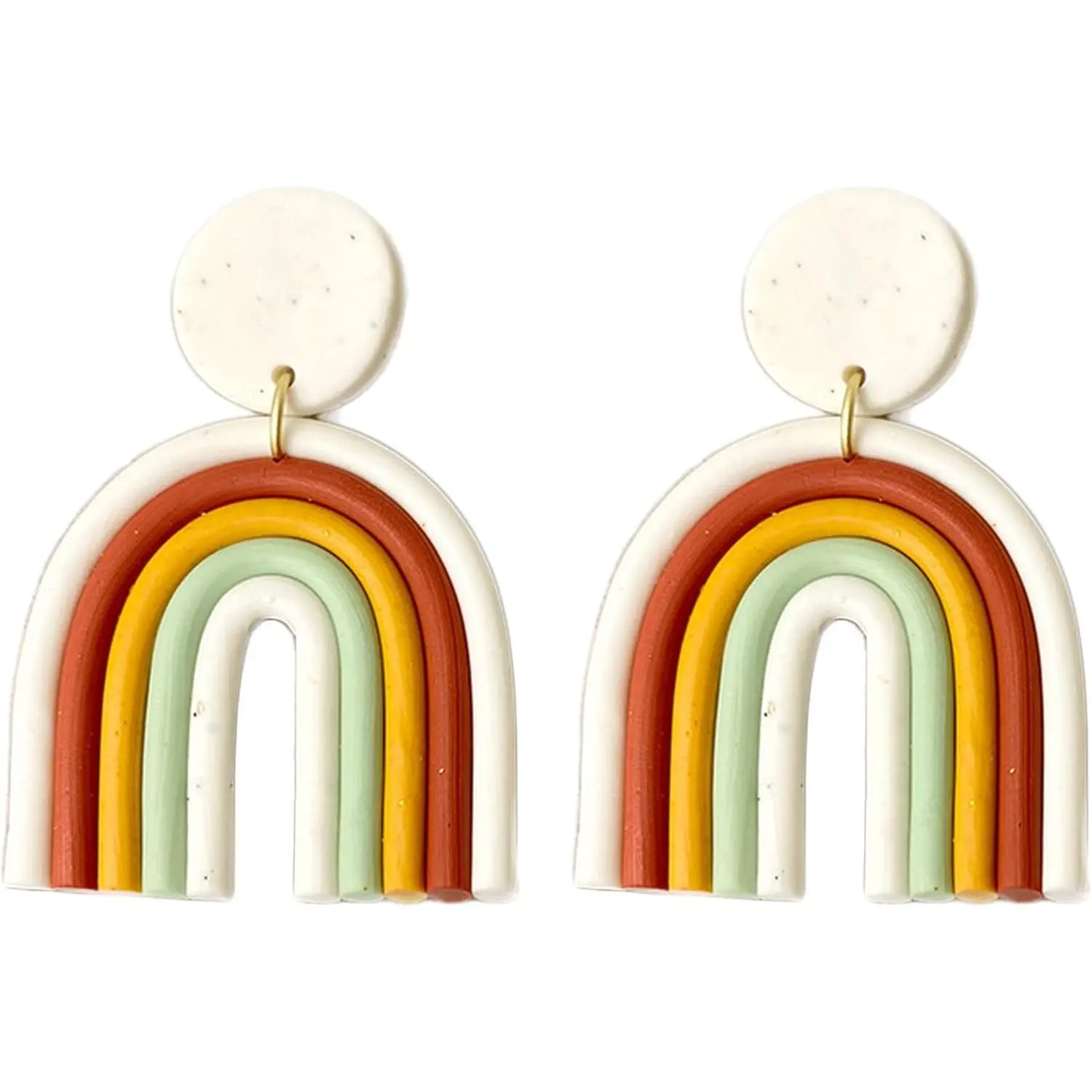 Bohemian Layered Polymer Clay U Shape Rainbow Earrings Lightweight Statement Thick Chunky Rainbow Handmade Ceramic Clay Dangle Earrings for Women  Birthday Jewelry Gift