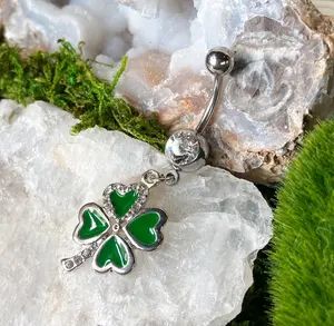 1pc Shamrock Clover Green Belly Ring Navel Piercing Pierced Naval Jewelry