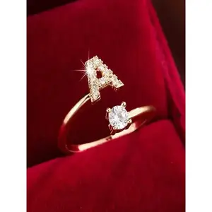 Fashionable 26 Alphabet Women's Decorative Ring With Adjustable Opening, Suitable For Anniversary, Wedding, Party, Daily Wear Accessory Adjustable Initial Rings