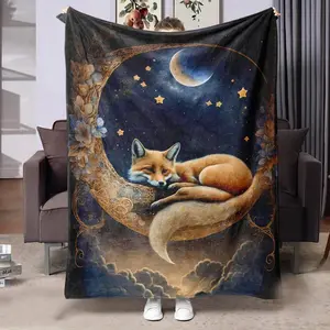 Fox Pattern Blanket, 1 Count Soft Warm Throw Blanket, Air-conditioned Room Blanket, Warm Nap Blanket, Flannel Cozy Blanket for Home Office Travel Camping
