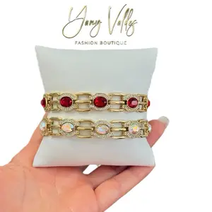 Fashion Boutique Red and Iridescent Bracelet for Women 7 Inches with Extension Gold Plated. (It's not real gold)