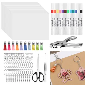 175 Pcs Heat Shrink Plastic Sheets Kit with Acrylic Markers,Tassels & Keychain Accessories for DIY Crafts,Keychain Making,Halloween Christmas Party Fathersdaygift,Hand Tools Kits