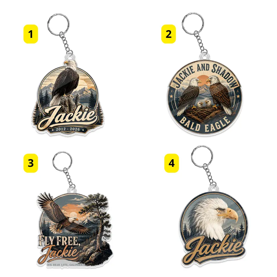 Jackie Acrylic Keychain, Jackie and Shadow Keychain, Fly Free Jackie Keychain