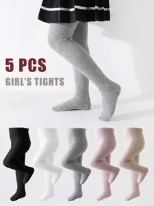Girls' Striped Pattern Jumpsuits Set, Tight-Fitting Design, Fitted, Perfect for Spring & Fall Daily Wear, 5-Pack Comfortable, Kids Tights