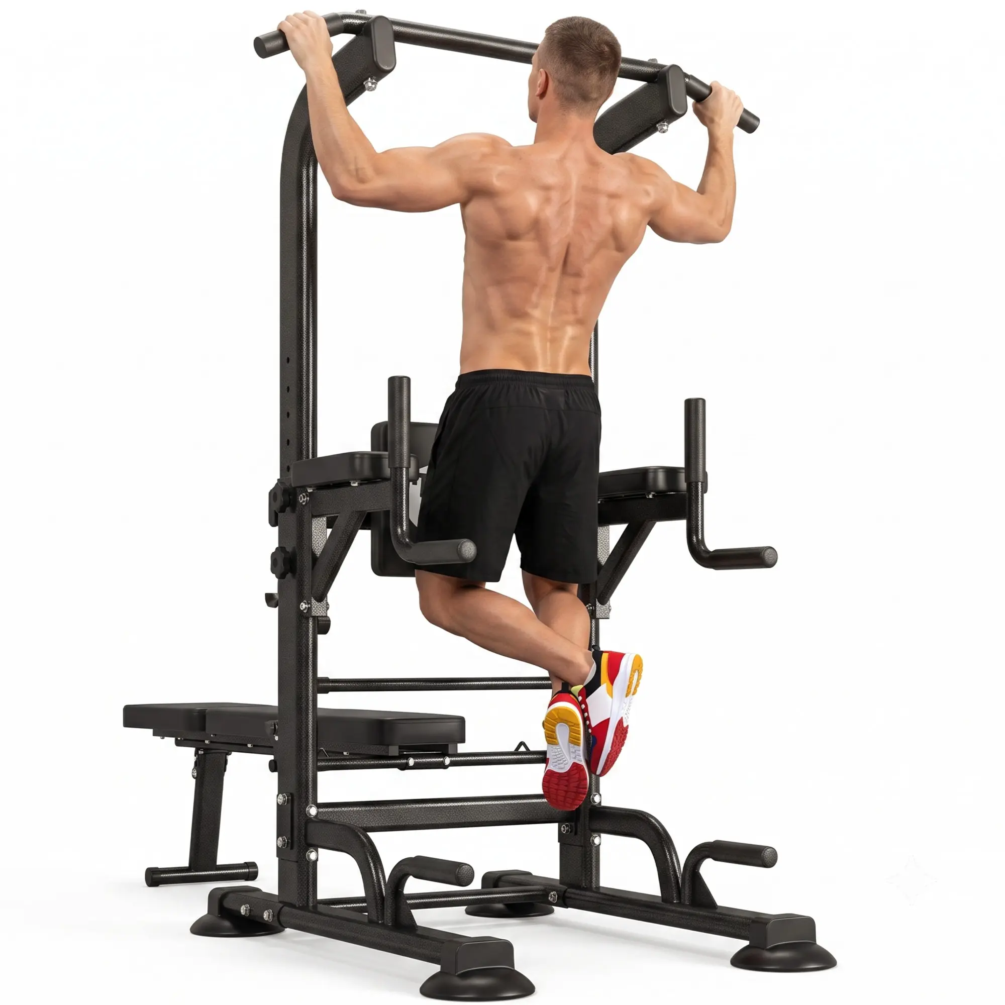 NicoleSelection Power Tower Pull Up Bar Station, 9-Level Adjustable Height (70"-85") Multi-Function Home Gym with Dip Station & Sit-up Bench, 330 LBS Heavy Duty Steel Frame for Full Body Workout