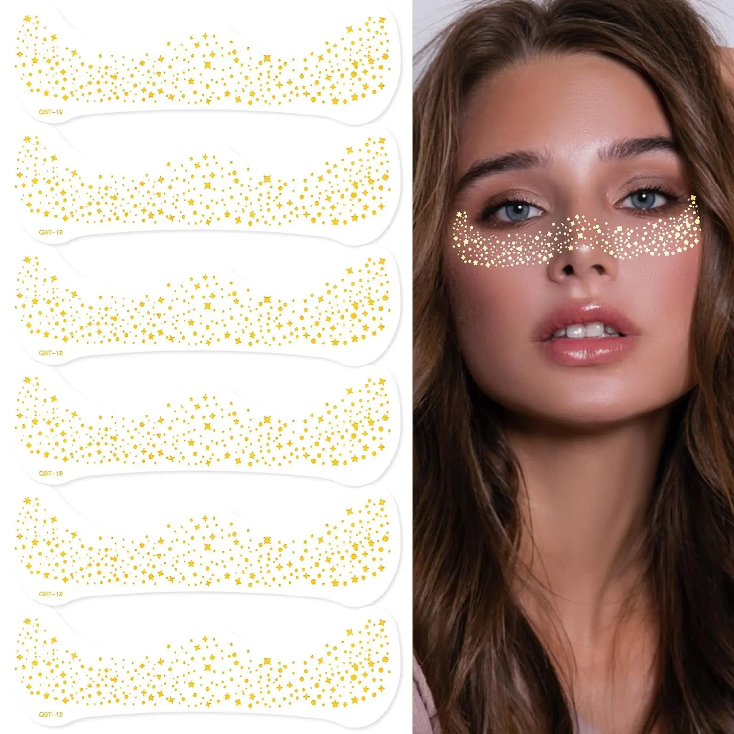 Glitter Freckle Temporary Tattoos, 6 Sheets of Waterproof Solid Sparkle Specks Face Patches - Long-Lasting Natural Look, Safe for All Skin Types, Ideal for Beach Days, Gym, Pool Party Styling