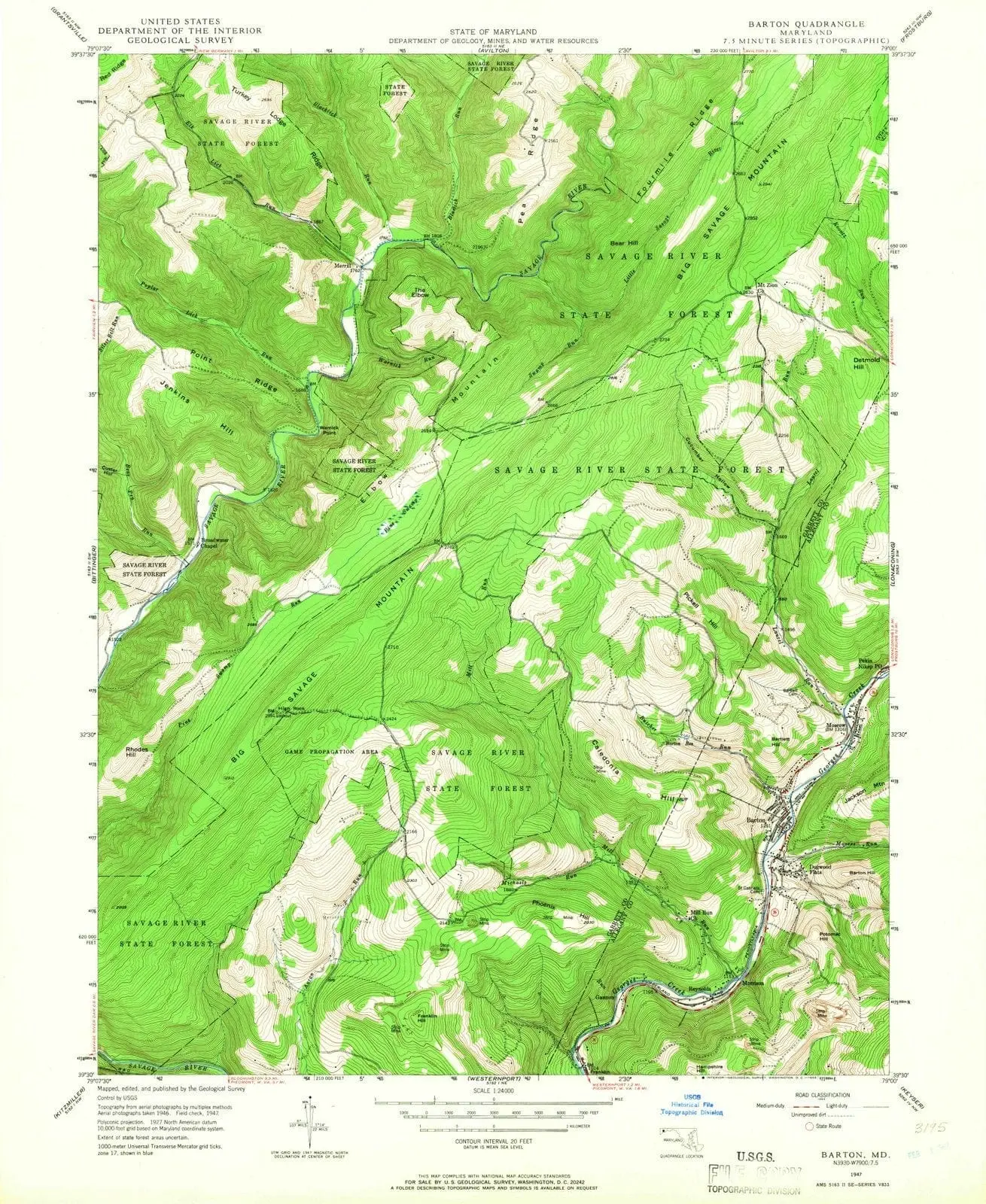 Barton Maryland USGS Topographic Quadrangle Map, 1947, 1:24000