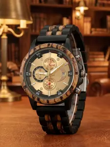 Men's Wooden Watch, Multi-Function Quartz Wristwatch with Day and Date Display, Trendy Multifunctional Watch, Unique Gift for Husband and Father, Perfect Holiday Present