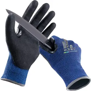 ANDANDA Cut Resistant Gloves Level 5, 3D Comfort Stretch Fit, Nitrile Sandy Finish Coated Work Gloves with Power Grip, Ideal Work Gloves for Men/Women Handle Glass, Sharp Metal, Blue(L),1Pair ANDANDA