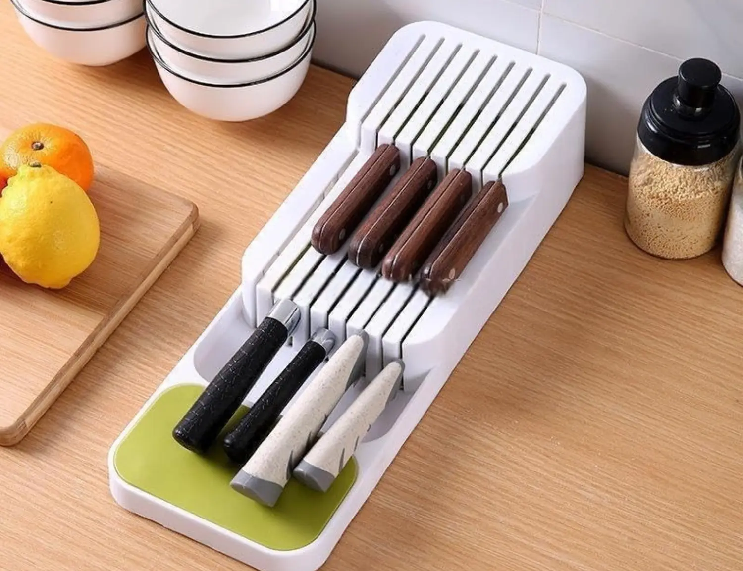Kitchen Drawer Organizer Tray for Knives Knife Block, Knife Holder Drawer Storage for Knife Drawer Organizer Insert-Holds 9 Knives(Without Knives) (White) Cutlery