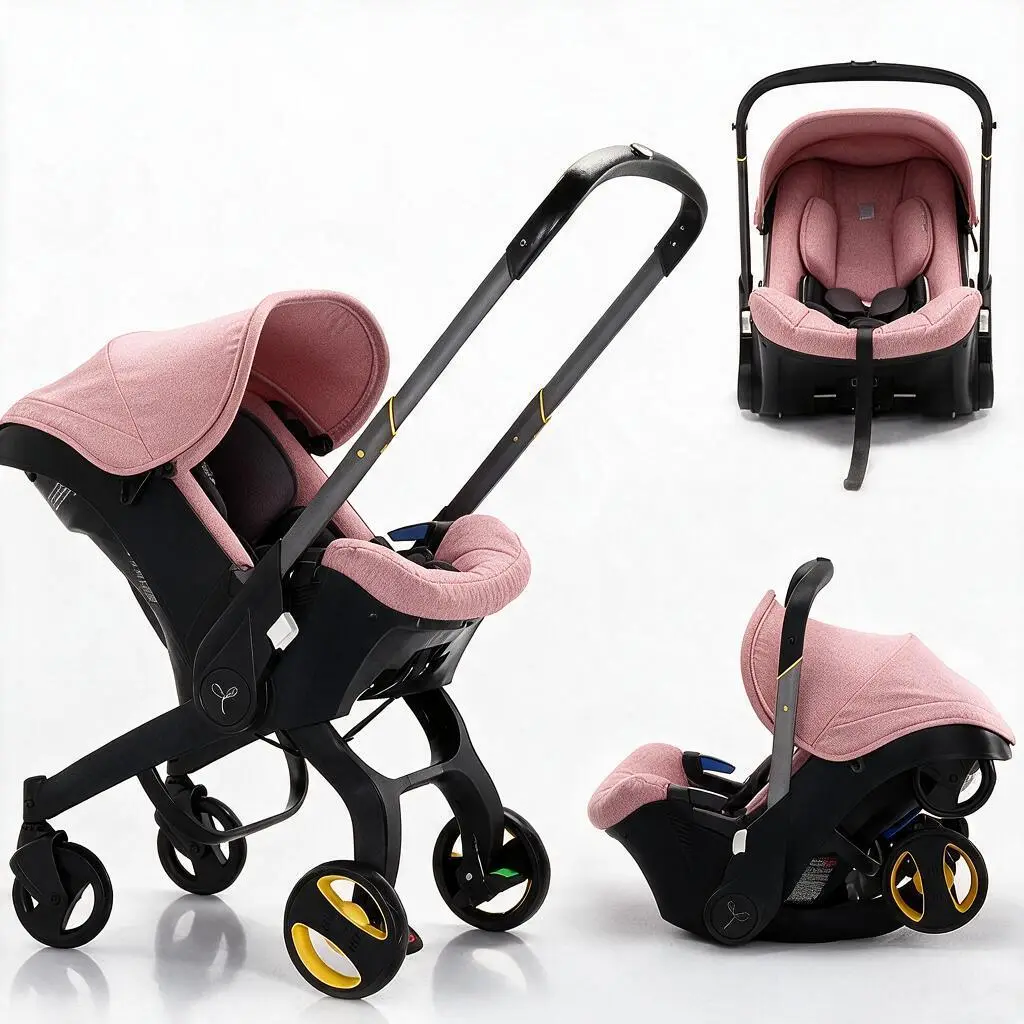 Alloy Metal Newborn & Toddler Stroller - Foldable Legs, 1-Click Contraction, Adjustable Bassinet Pushchair, 4-Wheel Travel Gear, Equipped with Chest Clip new baby