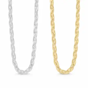 18K Gold PVD Stainless Steel Interwoven Herringbone Chain Necklace: Stainless