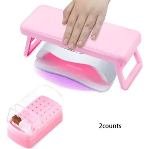 2 Counts Nail Art Hand Rest Holder, Foldable Plastic Manicure Armrest Stand, Dustproof Storage Box, Nail Grinding Head Display Rack
