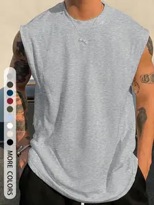 Men's Fashion Solid Color Round Neck Vest, Loose Casual Summer Wear, Breathable Comfort Design, Daily Use, Unique Style