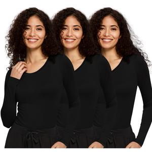COZYSCRUBS Women's 3-Pack Long Sleeve Underscrub Undershirts - Soft Fabric Black Tshirt, Women's Clothing, Everyday Tops for Workwear