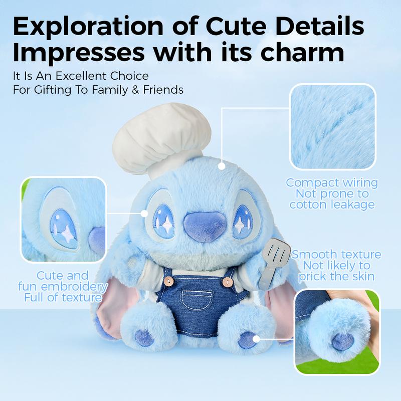 Disney Stitch Food Party Series - Chef & Steamed Bun Style Sitting Plush Figure Adorable Huggable Costume Stitch Toy Ideal Gift for Girls & Boys Shopping Holiday Christmas  Gift for Friends Students
