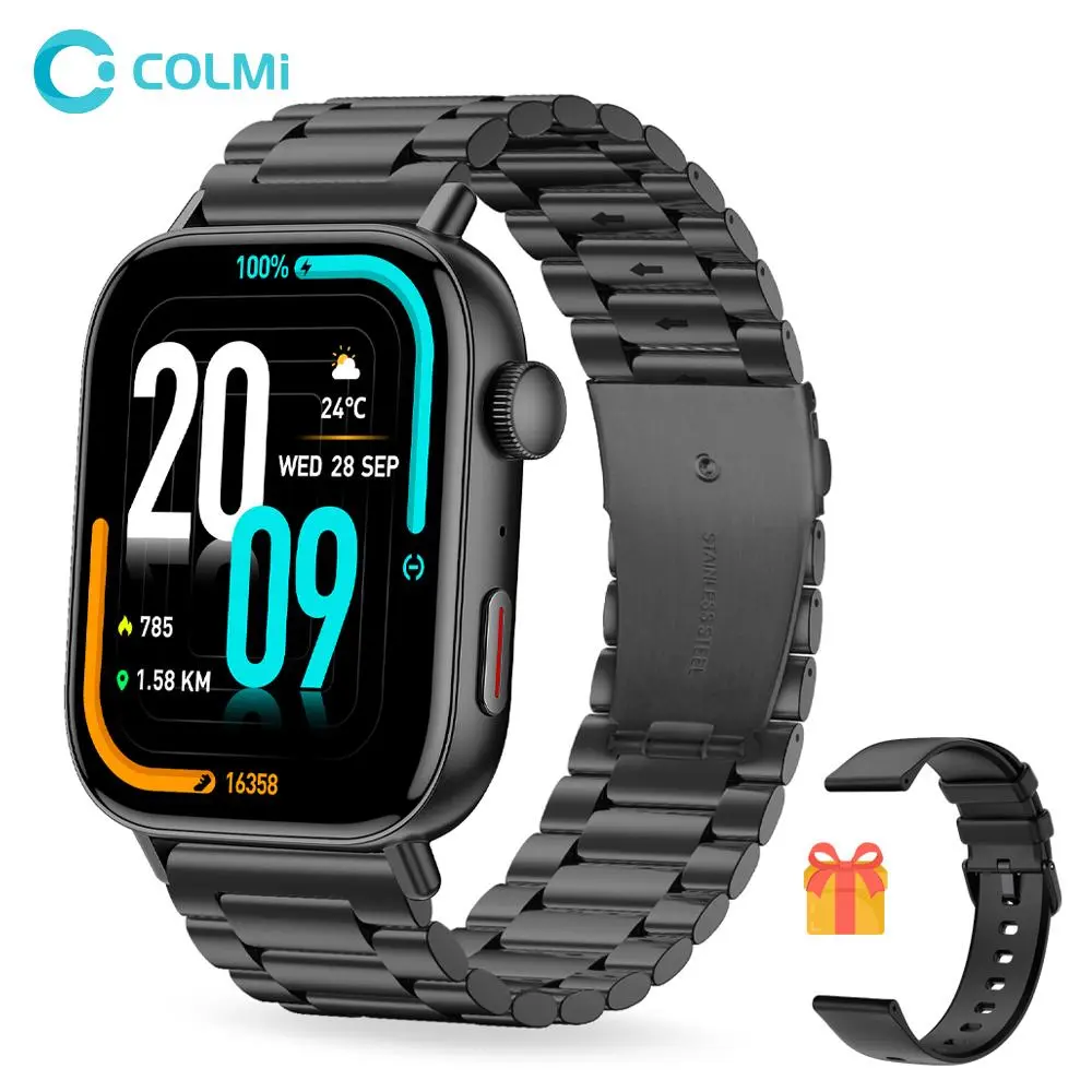 COLMI C8 Max Smart Watch 1.83'' Fashion Touch Screen 100+ Sports Modes DIY Dials Messages Reminder Multifunctional for Fitness Smartwatch Black Detection