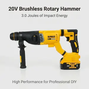 DeWalt DCH263 20V Max Rotary Hammer 3.0J Impact for Masonry Drilling and Shelf Installation with 28mm Concrete Capacity 4300 Max BPM SDS Chuck Depth Stop 360 Degree Side Handle Battery and Charger Included for Contractors