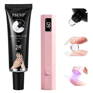 PSUVP Solid Gel Nail Polish Kit, New Upgrade UV Nail Glue for Press On Nails Include Mini UV LED Lamp, Quick 60s Cure Hard Gel Adhesive, Long Lasting 4+ Weeks, Non-Toxic &Floral fragrance, Clear 30g