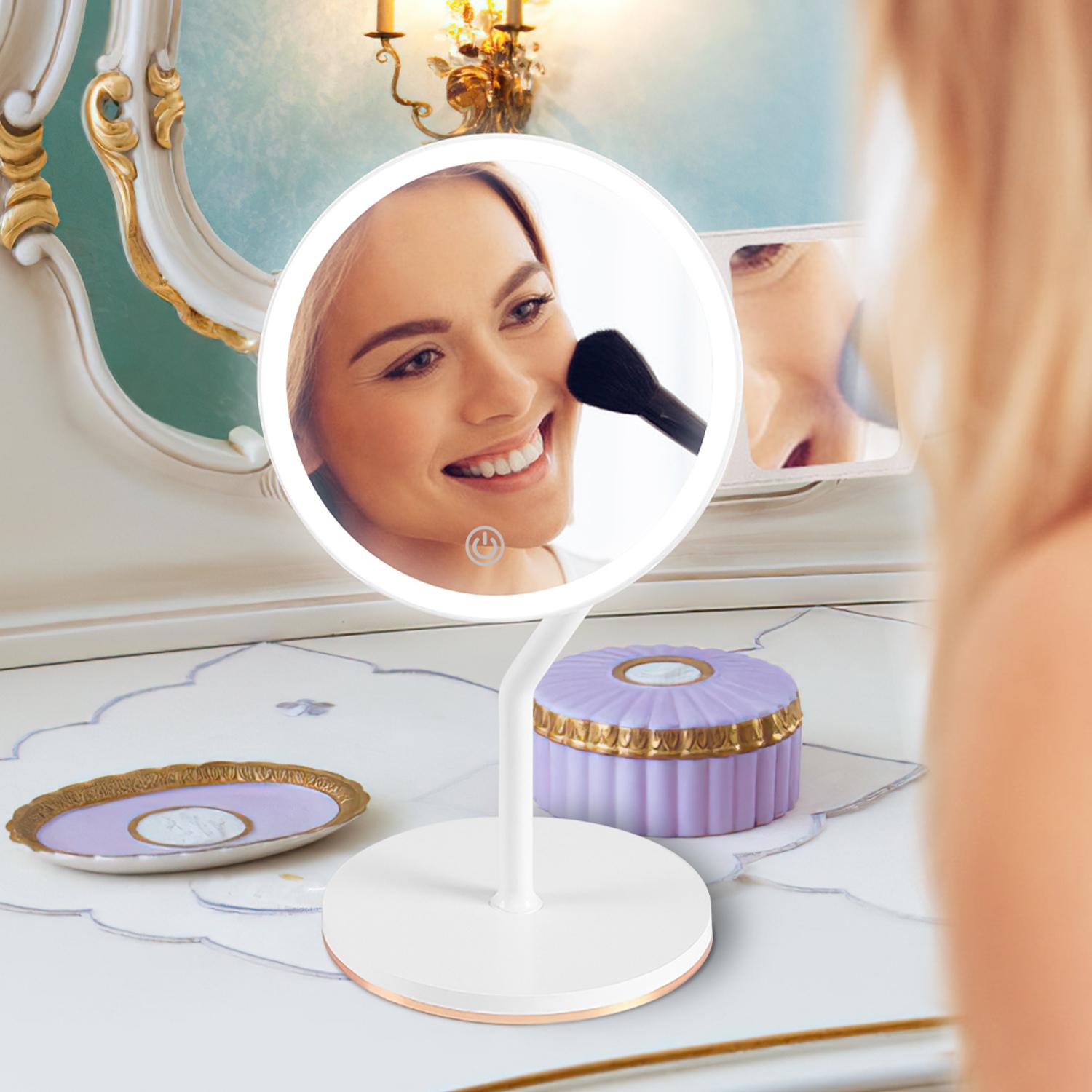 7.48In 5X Magnifying Lighted Makeup Mirror Dimmable Magnification Mirror With Lights Lighted Vanity Mirror with 3 Light Colors
