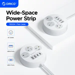 ORICO Extension Cord  with USB C Ports, Power Strip with 3 Outlets 4 USB Ports (2 USB-C), Extension Cord Saving Space, Indoor Charging Station, Mountable for Office, Home, Dorm-PSO