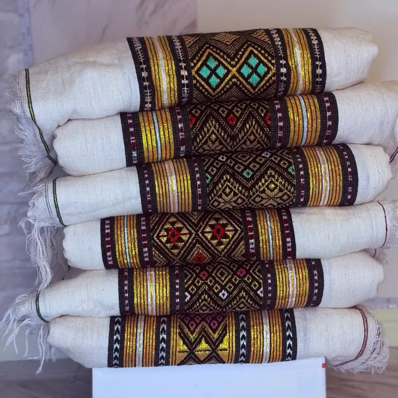 Ethiopian Traditional Wallow Gabi Authentic Handcrafted Cotton Woven Blanket 9ft x 7ft Vibrant Patterns Rich Cultural Heritage Handmade የወሎ ጋቢ