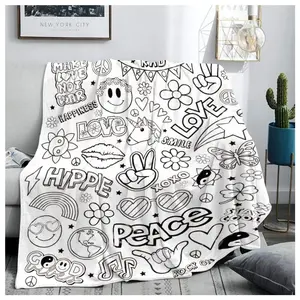 Doodle Style Blanket, Slogan Print Blanket, Soft Comfortable Throw Blanket, Air-conditioned Room Blanket, Warm Nap Blanket for Home, Camping, Travel Suitable as a gift sizes 60*80,30*40 ,40*50 50*60