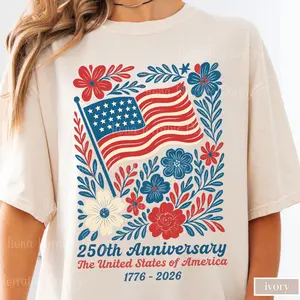 Comfort Colors USA 250th Anniversary Shirt 4th Of July Tee Boho Floral America T-Shirt American Flag Patriotic Independence Day Gift For Her