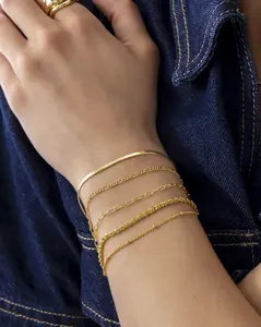 PAVOI 14K Gold Plated Chain Bracelet Pack for Women - Jewelry Set of 3 & Set of 5 Stackable Bracelets - Station Ball Serpentine Paperclip Snake Rope Figaro Beaded Chains