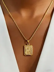 Stainless Steel Zodiac Pendant Necklace, Trendy Rhombus Design Jewelry, Unisex Daily Wear Accessory, Perfect Gift Idea