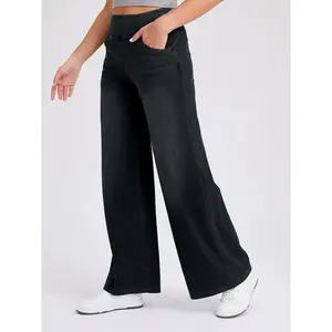 Imily Bela Womens High Waisted Wide Leg Jeans Elastic Waist Pants Casual Flare Trousers