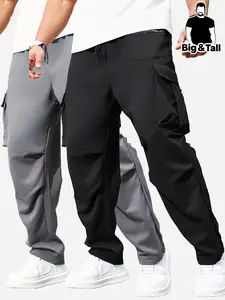 Large Size Men's Minimalist Casual Drawstring Work Pants Set, Comfortable Running Long Pants, Suitable for Outdoor Activities, All Seasons