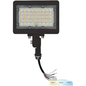 50W LED Flood Light, 3CCT 3000K/4000K/5000K Selectable, IP65  Lighting, Adjustable Knuckle Mount, 7050LM, 0-10V Dimmable, 120-277V, Outdoor  Floodlight for Yard, Bronze, UL