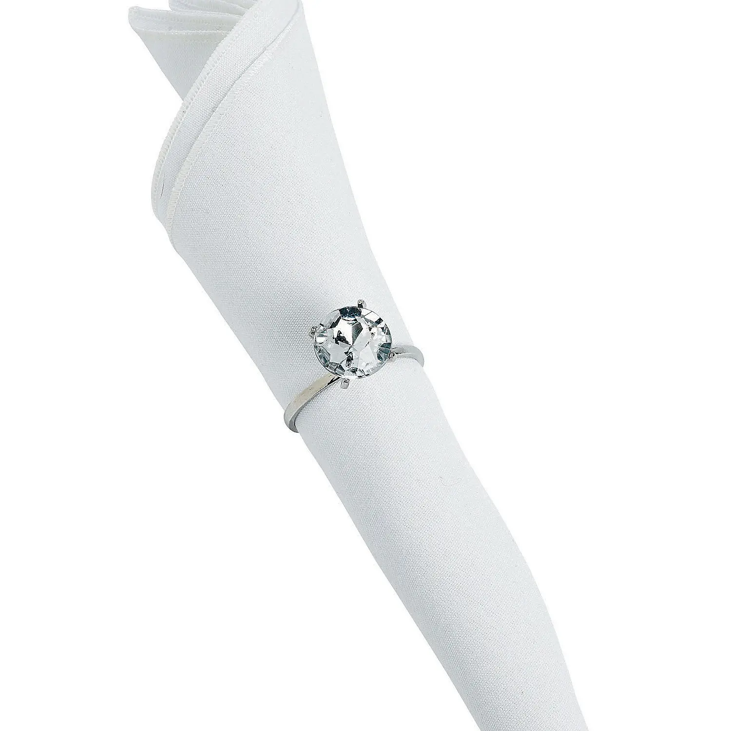 Bling Sparkle Plastic Disposable Napkin Rings - 12-Pc 2.5-In Solitaire Engagement Ring Design Disposable Tableware Set for Wedding, Festive Party Home Supplies