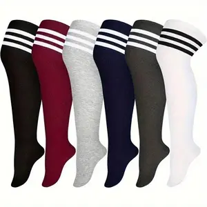 6 Pairs Plus Size Thigh High Socks Warm Thigh High Stockings Over the Knee Socks for Women, L-XXL