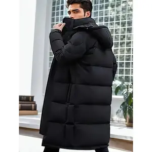 Men's Long Hooded Puffer Jacket - Warm, Comfortable, and Stylish for Winter Outdoor Activities, Black, Casual Polyester Down Coat with Pockets, Loose Fit, Perfect for Cold Weather, Casual Cold Gear |   Puffer Hoodie |   Glossy Finish, Winter Clothes