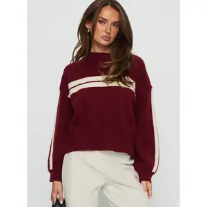 Catherin Crew Neck Knit Sweater Red / White