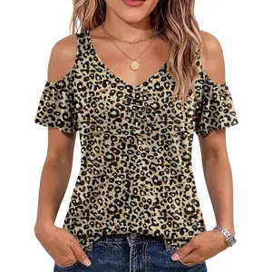 Summer Cold Shoulder Tops for Women V Neck Short Sleeve Shirts Ladies Cute Casual Blouse Going Out Outfits