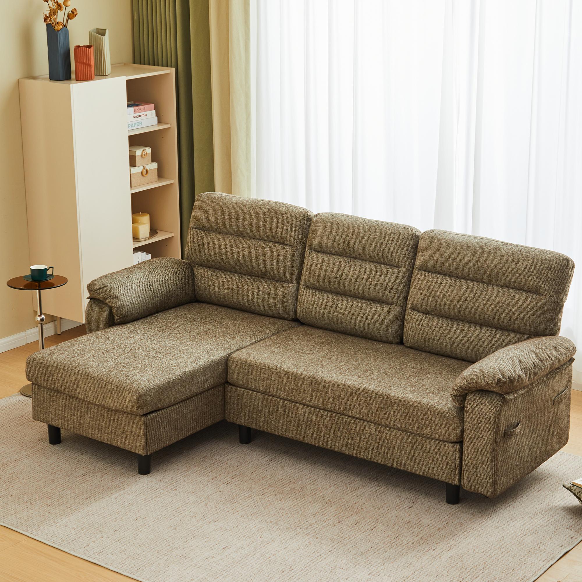 Sweetcrispy 3-Seat Modular L-Shaped Chaise Lounge Sectional Couch - Deep Seat Sleeper, Modern Upholstered Chic Cloud-Soft Double-Cushioned Sofa Set, Couch for Living Room Apartment Furniture