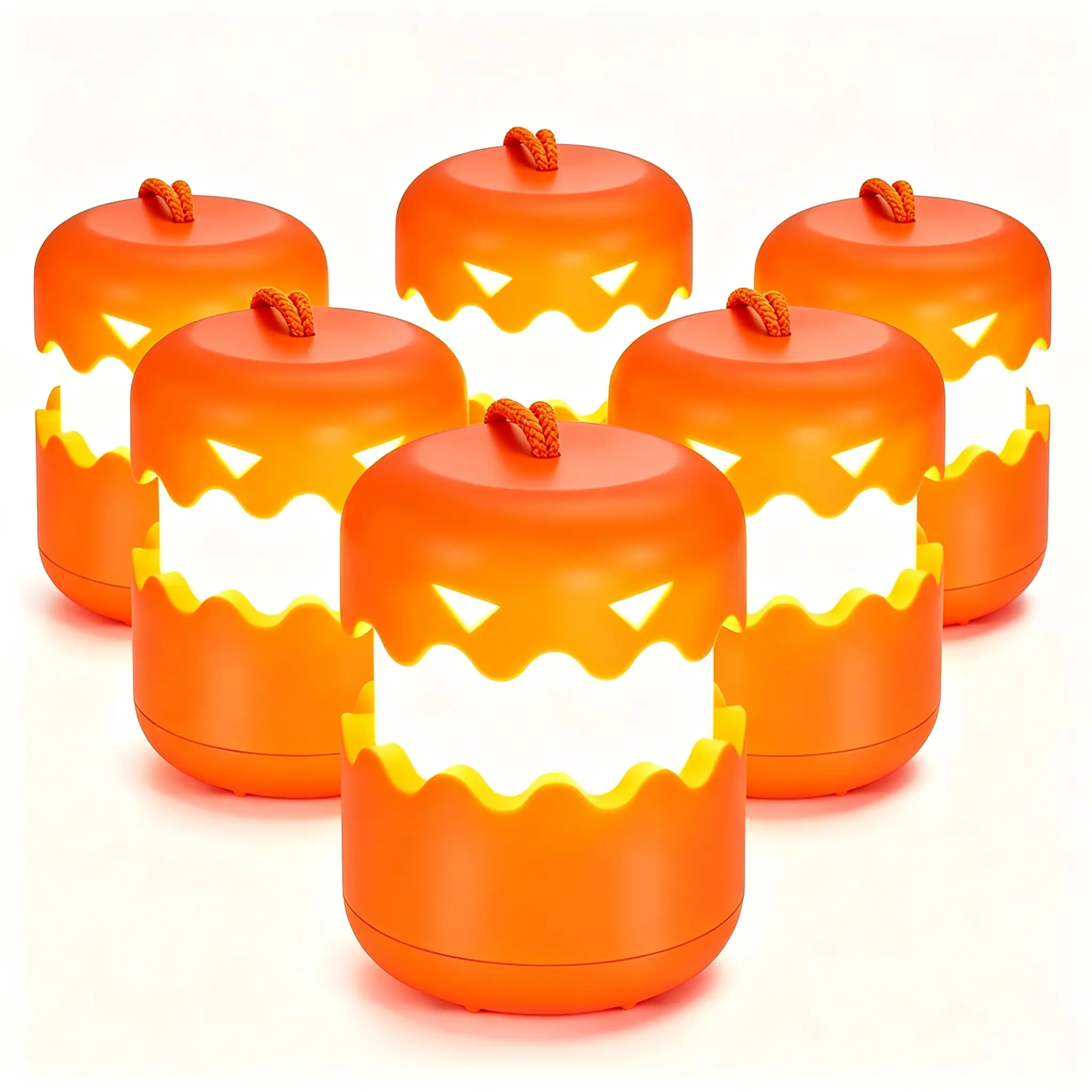 6-Pack Halloween Pumpkin Lantern, Collapsible Jack O Lantern Pumpkins with Lanyard, Halloween Party Favors for Kids, Light up Pumpkin Outdoor for Halloween Party Decoration, Battery Included