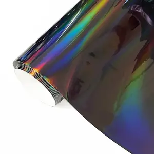 Glossy Holographic Plating Laser Chrome Black Vinyl Wrap Film With Air Release Self Adhesive DIY Car Motorcycle Sticker Decal
