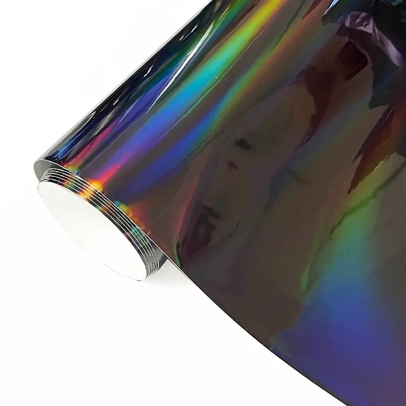 Glossy Holographic Plating Laser Chrome Black Vinyl Wrap Film With Air Release Self Adhesive DIY Car Motorcycle Sticker Decal