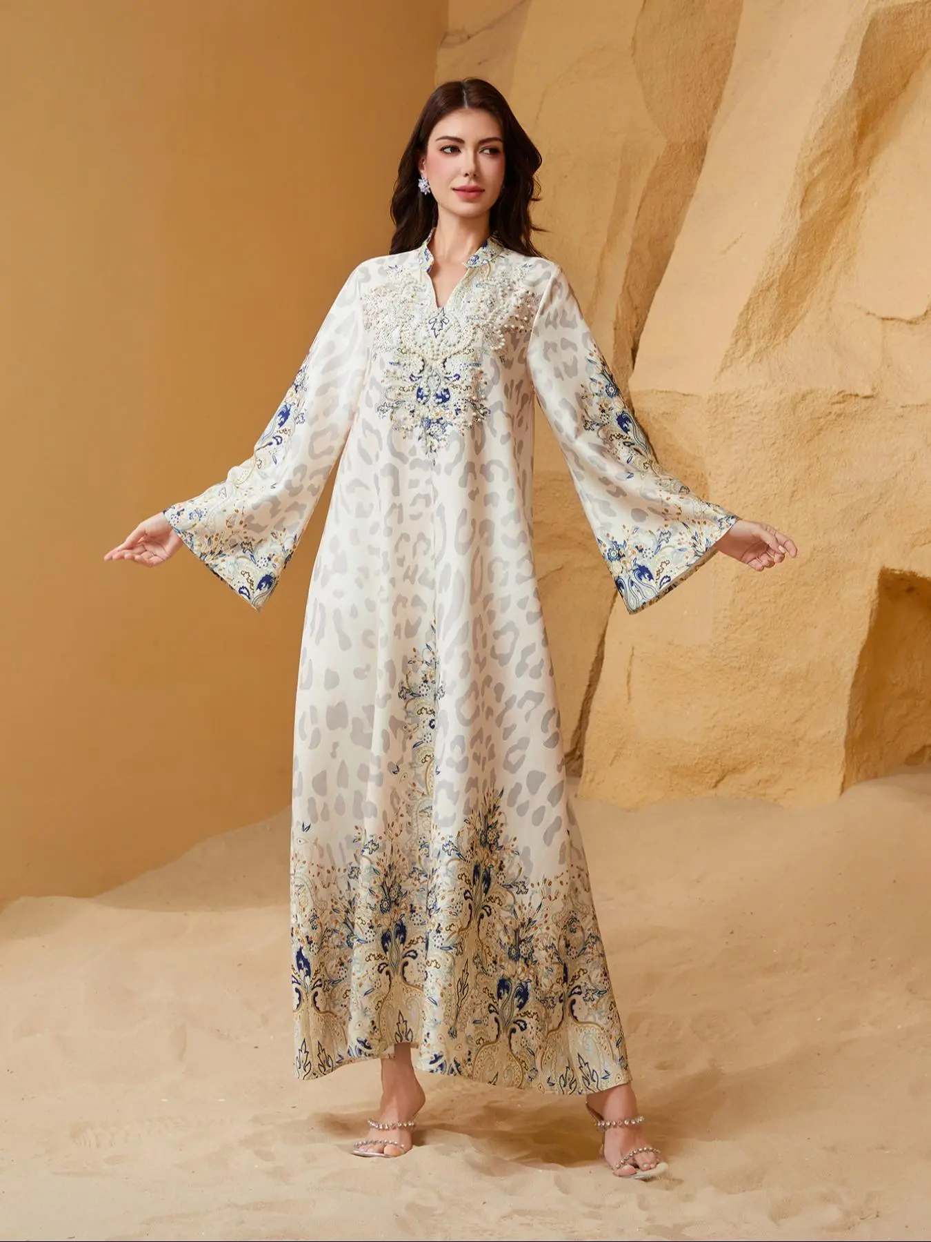 Women's Floral Embroidery Long Kaftan Dress, Elegant Notched Neck Long  Sleeve Arabic Clothing, Ladies Islamic Clothing Modesty Muslim Clothing for  Daily Wear Muslim Women Gowns - TikTok Shop