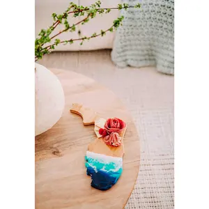 Florida Bamboo Cheeseboard Charcuterie - Handcrafted with Unique Colors & Waves, Flat Grain Bamboo, Ocean Wave Design Chopping Beach